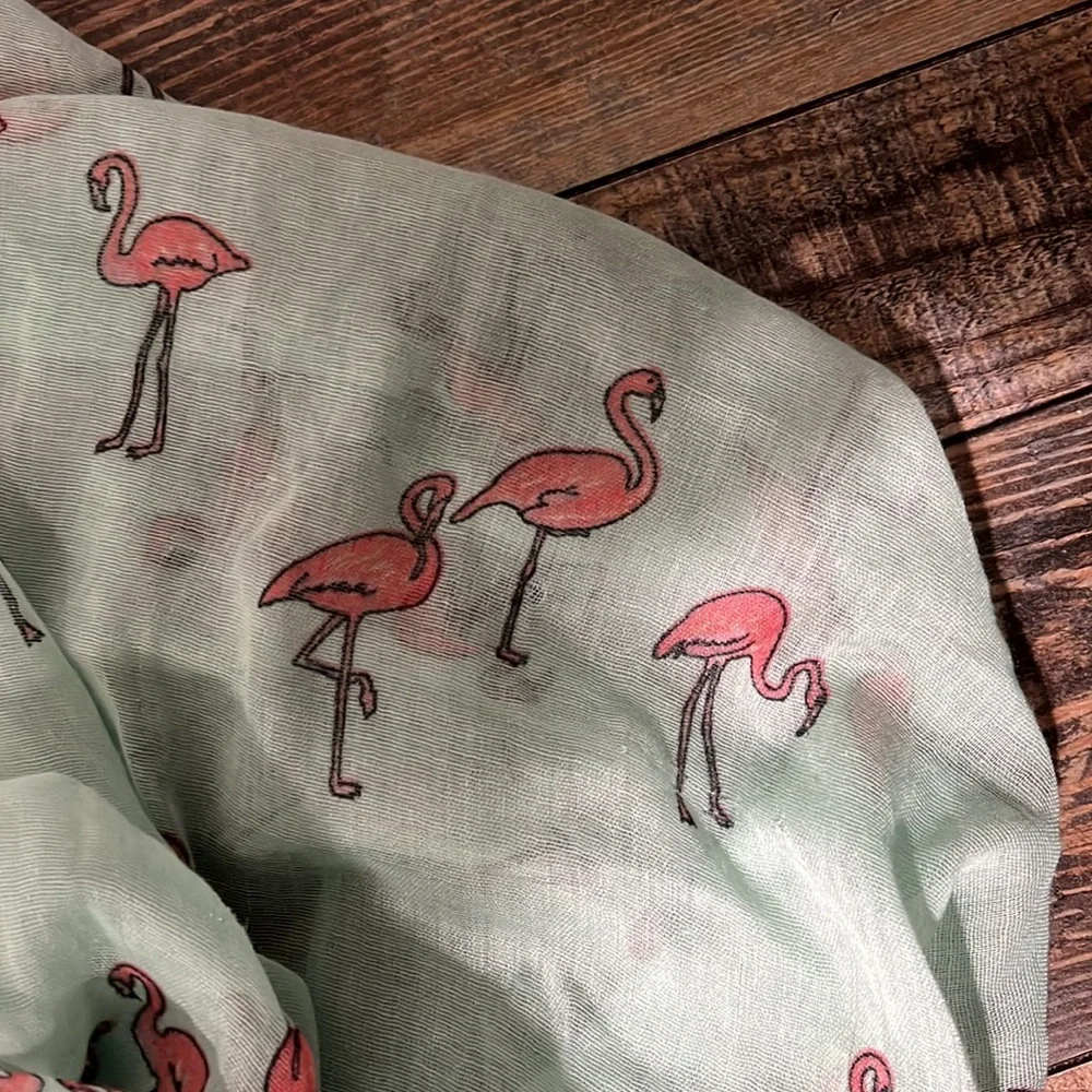 VINTAGE Mint Green & Flamingo Scarf